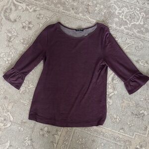 cha cha vente Plum Three-Quarter Sleeve Ruffle Cuff Top